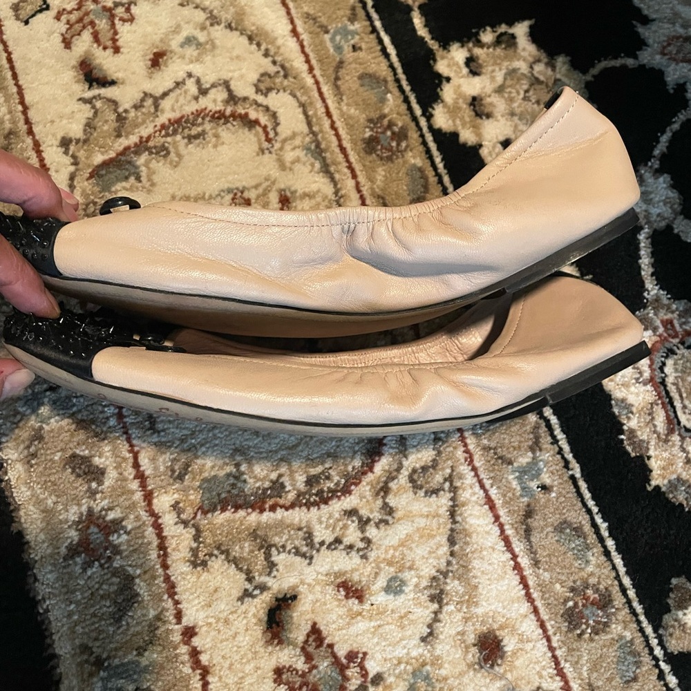 Sam Edelman Black Tan Rhinestone Studded Flats - Picture 3 of 5